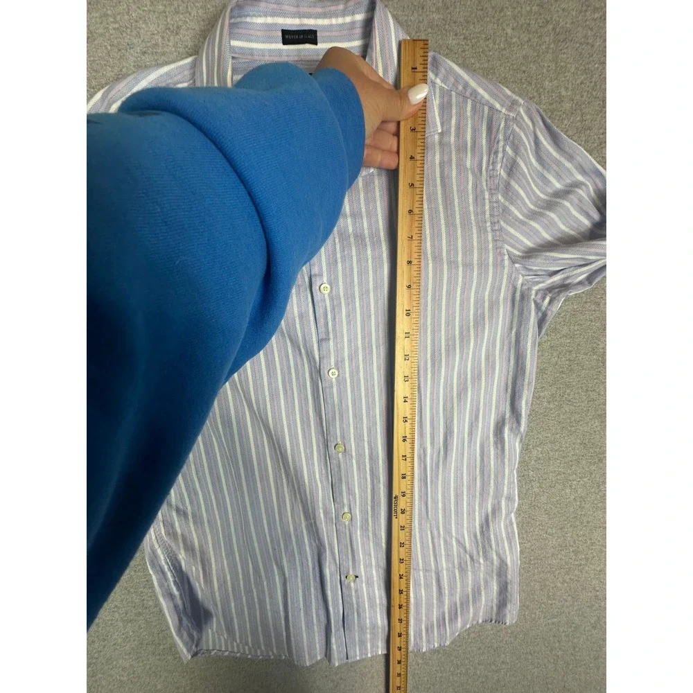 Banana Republic Fitted Dress Shirt Mens M 15-15.5 French Cuff Blue‎ Pink Italy